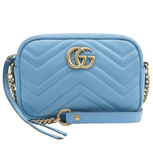 Gucci Handbags - 100% Authentic GUCCI Blue GG Marmont Leather Shoulder Bag